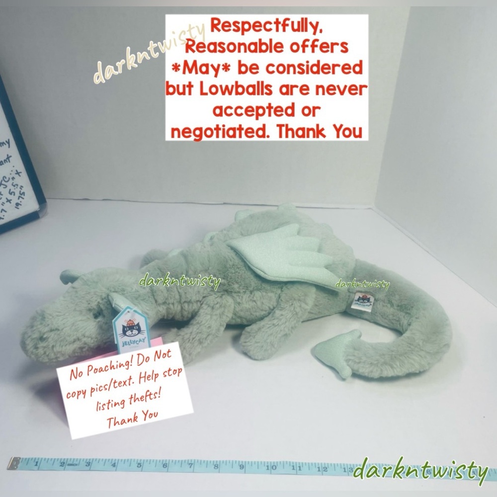 RETIRED FIRST EDITION ORIGINAL BNWT JELLYCAT SAGE DRAGON Large/med 20”-27” apprx - Picture 10 of 12